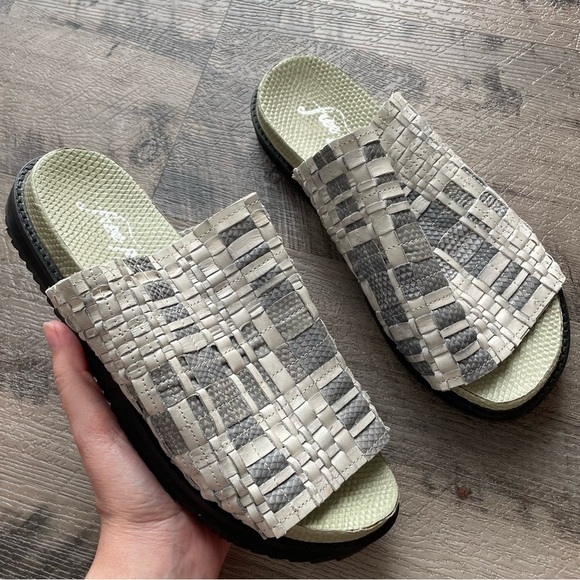 Free People Sandals Womens 7 Idlewild Woven Footbed Slides Bone - Picture 1 of 7